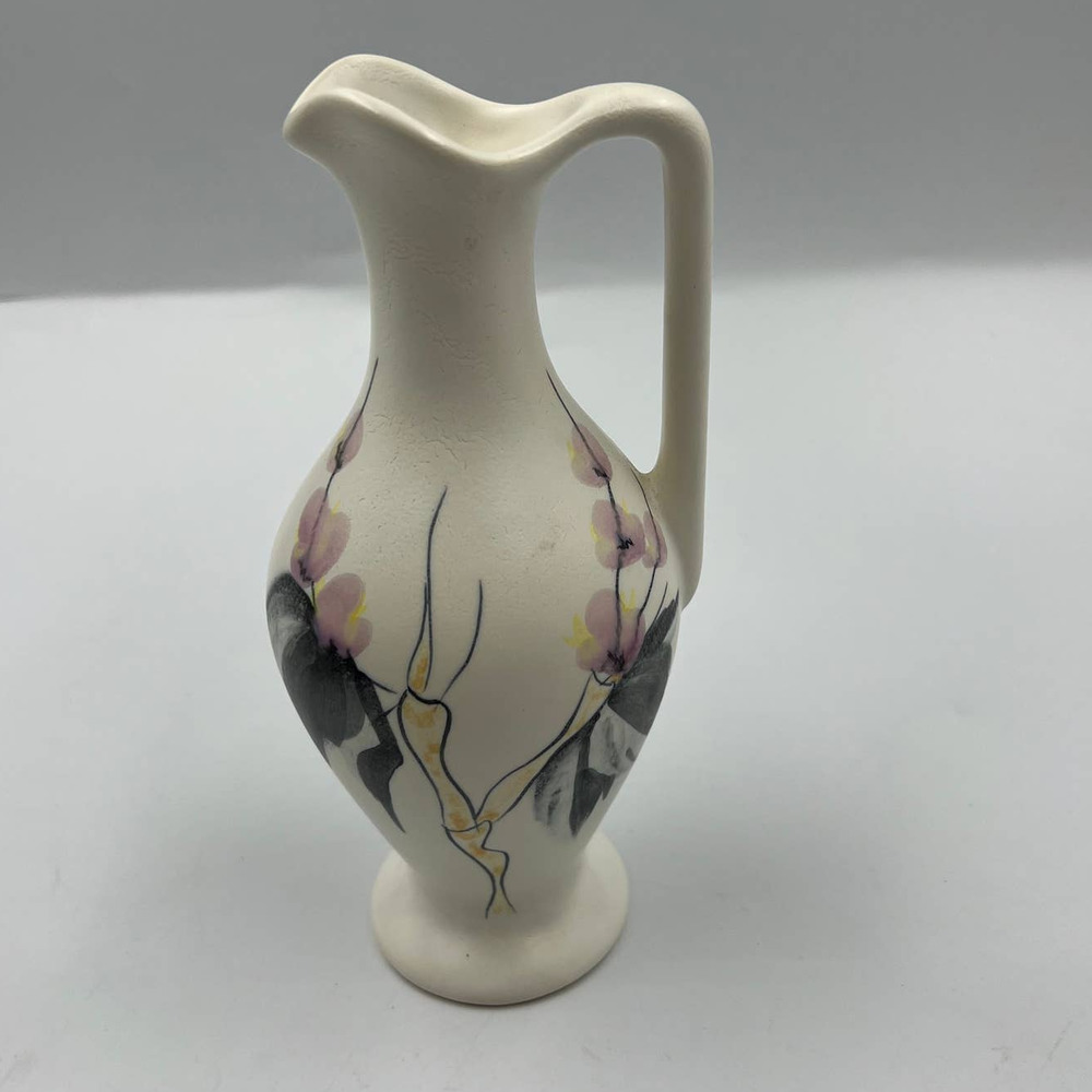 Nippon West Germany Vintage Pottery Pitcher Watercolor Hand Painted Blossom‎